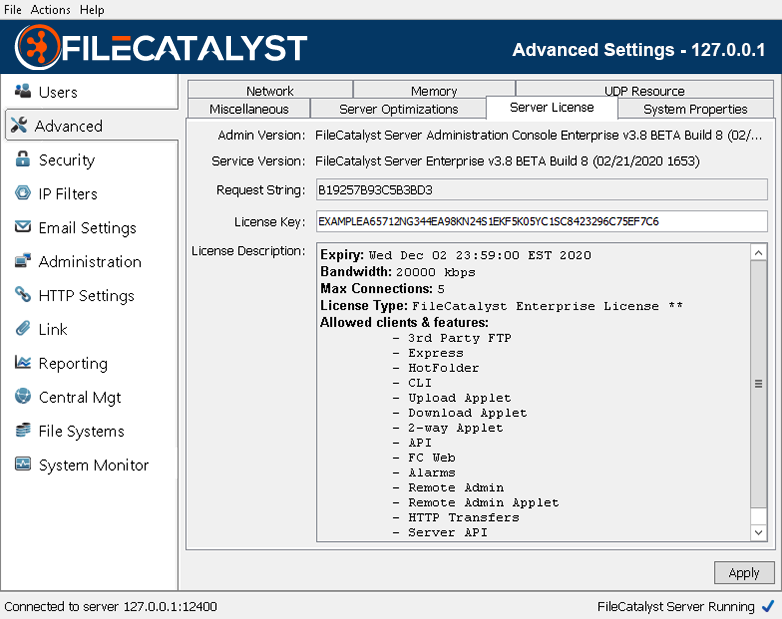 Server License Screen