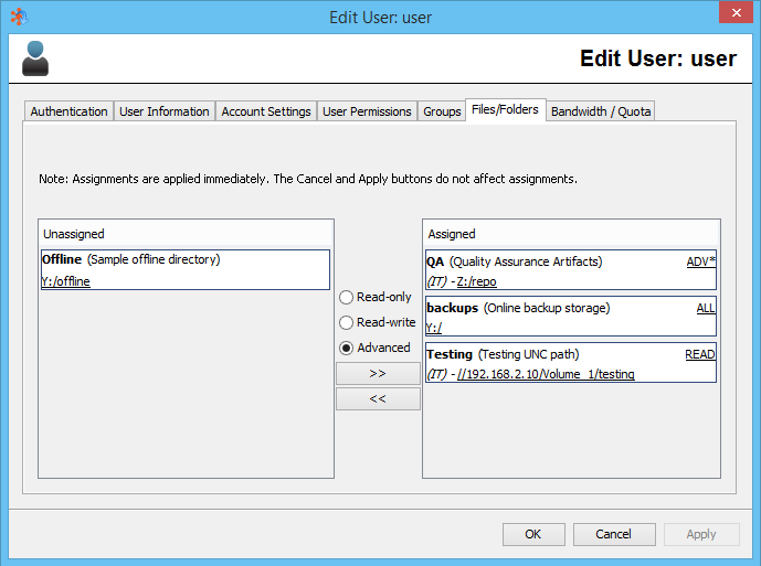 Assigning Virtual Files/Folders to a User