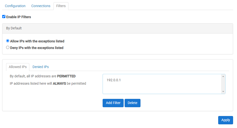 Admin IP Filters Admin IP Filters