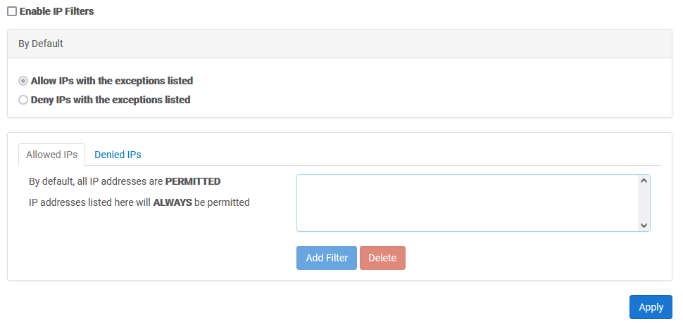 IP Filters Main Screen
