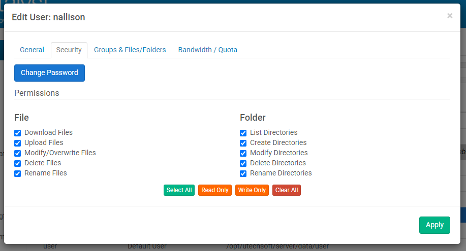 User Security Config User Security Config